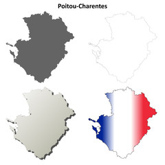 Poitou-Charentes blank detailed outline map set