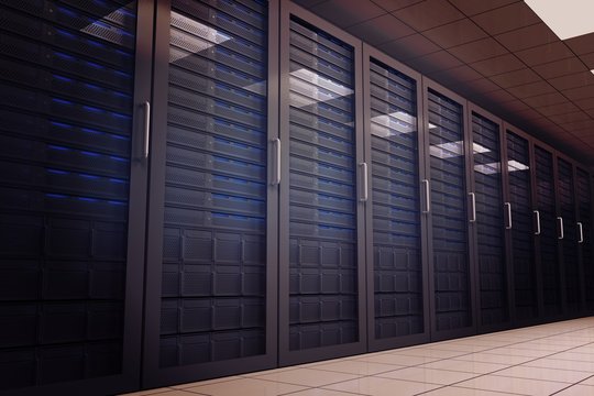 Digitally generated server room with towers