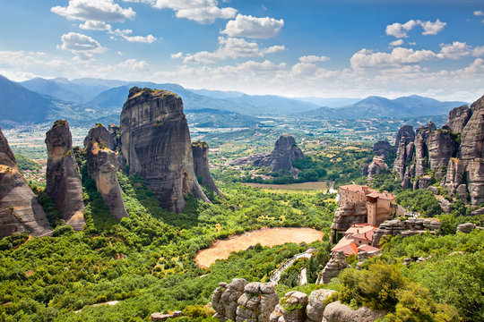 View on Meteora in Trikala, Greece.