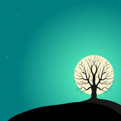 Tree on a background of the moon, vector