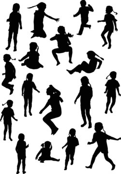 seventeen child silhouettes collection isolated on white