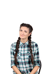 Fototapeta premium Laughing pretty girl with long braids.