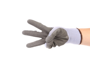 Hand in glove showing three.