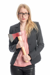 Businessfrau mit Axt