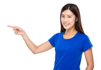 Woman with finger point aside