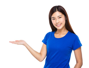 Woman with hand showing blank sign