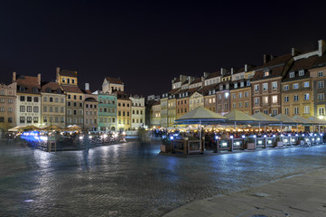 Night scene of Warsaw Old City Square,