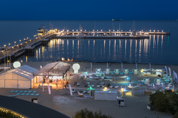 Night view of the pier at Sopot, Poland.