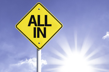 All In road sign with sun background