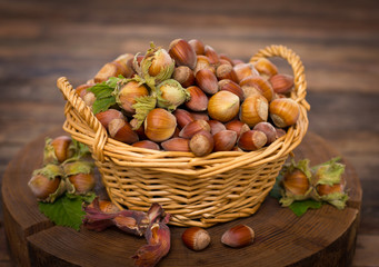 Fresh hazelnutus on the table