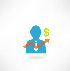 man shows a graph icon