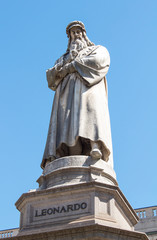 The statue of Leonardo Da Vinci in Scala piazza Milan, Italy.