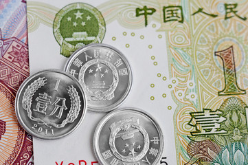 Chinese Yuan Notes and Coins - obrazy, fototapety, plakaty