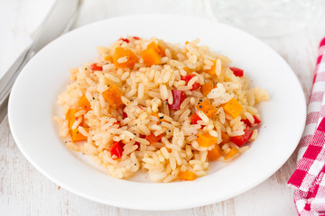 rice with vegetables on white plate