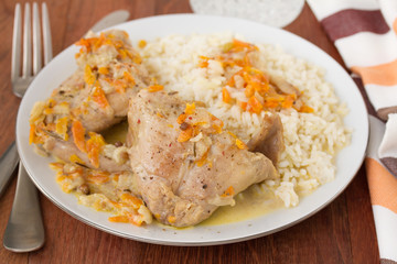 rabbit with rice on plate
