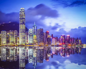 Hong Kong, China City Skyline - obrazy, fototapety, plakaty