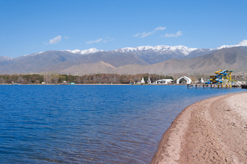 Fototapeta na wymiar Architectural complex on bank of Issyk-Kul Lake