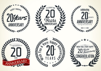 Fototapeta premium Anniversary laurel wreath retro labels, 20 years