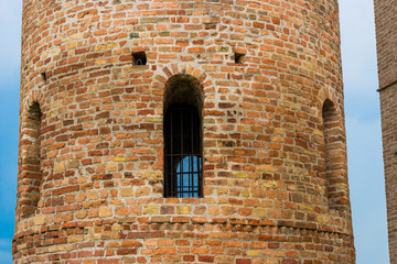 Romanesque cylindrical bell tower of countryside church