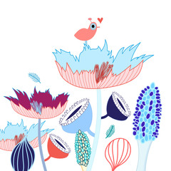 flowers and bird in love