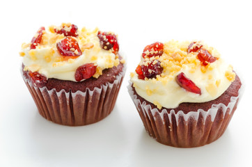 Red cupcake velvet isolated white background