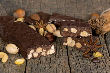 Fototapeta na wymiar Dark chocolate with nuts