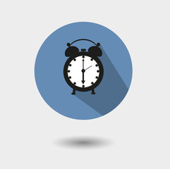 Vector flat  icon of an old alarm clock with shadow
