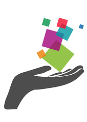 Fototapeta na wymiar Logo Hand mit bunten Quadraten