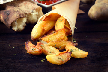 Baked potatoes on the table