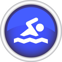 Круглый векторный значок с изображением пловца