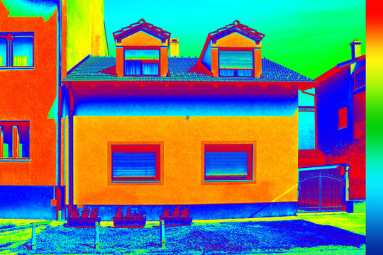 Infrared thermovision image showing lack of thermal insulation on House