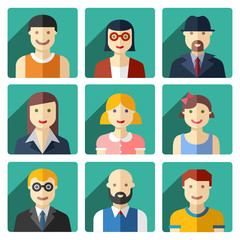 Flat avatar icons, faces, people icons
