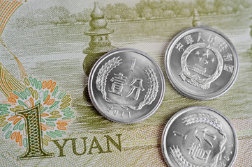 Chinese Yuan Notes and Coins - obrazy, fototapety, plakaty