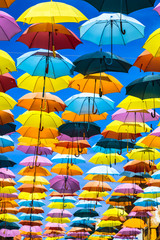 Fototapeta na wymiar Street decorated with colored umbrellas,Madrid
