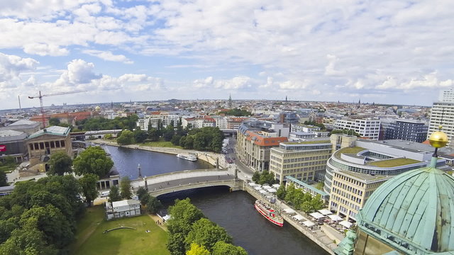 Aerial view of Spree River in Berlin city, Germany (Time Lapse)