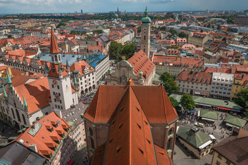 Fototapeta na wymiar Aerial view of Munich - Marienplatz and Altes Rathaus, 