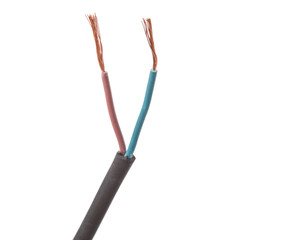 Exposed electrical wire over white background