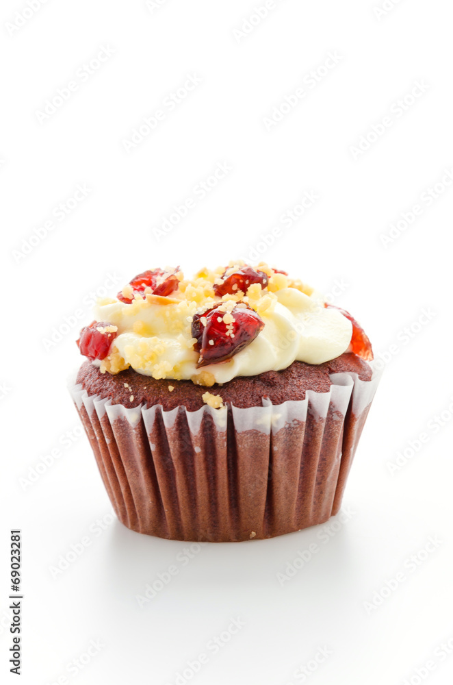 Poster Red cupcake velvet isolated white background