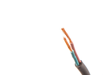 Exposed electrical wire over white background - 69023226