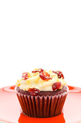 Red cupcake velvet isolated white background