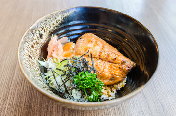 Salmon teriyaki on rice