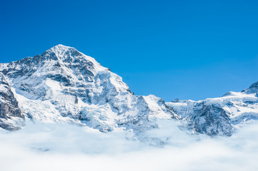 Snow Mountain Range Landscape with Blue Sky from Jungfrau Region