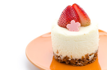Strawberry cheesecake isolated on white background