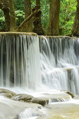 Plakat Close-up of waterfall in tropical deep forest at Huay Meakhamin