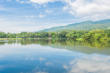 Fototapeta na wymiar landscape with lake mountain and blue sky