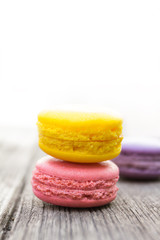 Macaroons on a wooden table