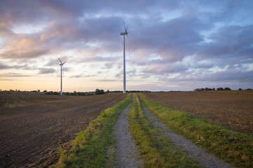 Fototapeta na wymiar Wiatraki,Turbiny wiatrowena polach uprawnych