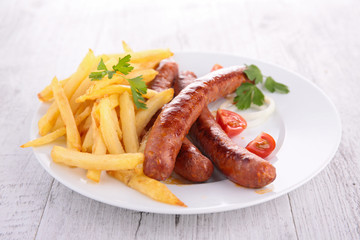 grilled sausage and fries