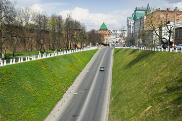 Fototapeta na wymiar RUSSIA, wall and tower Nizhny Novgorod Kremlin
