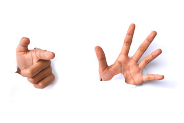 Hands over paper on white Backgrounds